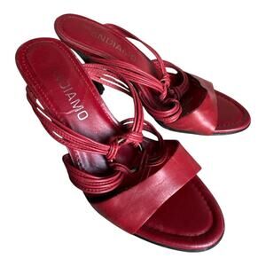 Vintage Andiamo Red Leather Strappy Heels Y2K Slip On Sandals Size 6.5
